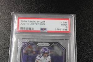 lot 100 image: 2020 Prizm Justin Jefferson #398 Rookie Card PSA 9