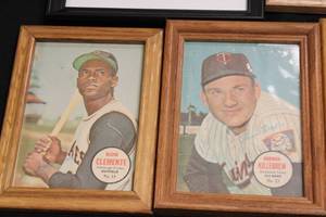 lot 105 image: 1967 Topps Pin Ups Poster Lot In Frames  5 Framed Posters  Roberto Clemente - Harmon Killebrew - Carl Yastrzemski