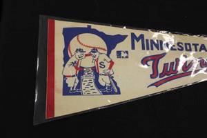 lot 115 image: Vintage 1980s Minnesota Twins Minnie & Paul Full Size Pennant
