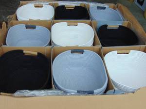 lot 31 image: Large Lot of Rope Baskets - Black, Grey and White - 54 Two Packs