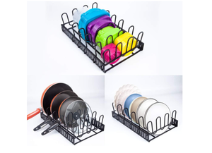 lot 35 image: 2 Cases (16 Total) GeekDigg Expandable Food Container Lid Organizer for Plastic Lids for Cabinet, with 6 Adjustable Dividers, for Pantry Shelves, Cupboards, Cabinets, Drawers, Black