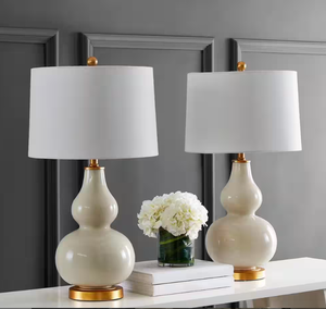lot 75 image: Safavieh Karlen 28.5 in. CreamGold Leaf Table Lamp - Set of 2 (OPEN BOX)