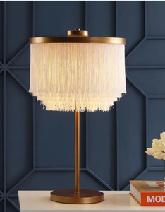 lot 77 image: Coco 27.5 in. GoldWhite FringedMetal LED Table Lamp (OPEN BOX)