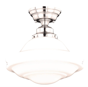 lot 78 image: VAXCEL Huntley 12 in. W Satin Nickel Farmhouse Schoolhouse Semi-Flush Mount Ceiling Light White Glass (OPEN BOX)