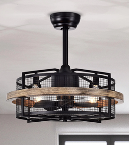 lot 79 image: Parrot Uncle 20 Industrial Downrod Mount Fandelier Ceiling Fan with Lighting and Remote Control (OPEN BOX)