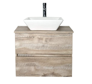 lot 80 image: eclife 24 Bathroom Vanity Sink Combo Wall Mounted Natural Cabinet Two Drawers Vanity Set White Square Ceramic Vessel Sink Top, WChrome Faucet (2 BOXES)
