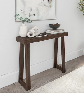 lot 81 image: PlankBeam Solid Wood Console Table, 36, Sofa Table, Narrow Entryway Table for Hallway, Behind the Couch, Living Room, Foyer, Easy Assembly, Walnut (OPEN BOX)