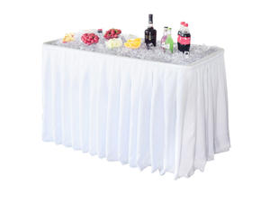 lot 90 image: Modern Home 4 Party Ice Bin Table with Skirt - Portable Folding Tailgating Table for Ice Cold Drinks, Food, Platters, Beer and more (White) (OPEN BOX)