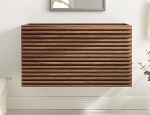 lot 117 image: Modway Render 36 Wall-Mount Bathroom Vanity Cabinet in Walnut-Sink Basin Not Included, Medium (OPEN BOX)