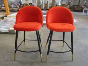 lot 96 image: Modway Cordial Performance Velvet Dining Counter Stools in Orange - Set of 2