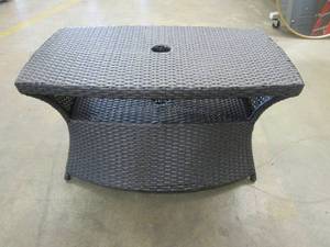 lot 108 image: Christopher Knight Home Berkeley Outdoor Wicker Side Table, Multibrown with Umbrella Hole