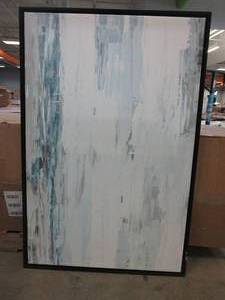 lot 128 image: 32 in x 48 in Blue Abstract Wall Art with Black Frame (BLACK FRAME IS A LITTLE DENTED)