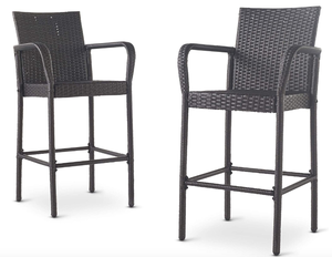 lot 133 image: Christopher Knight Home Delfina Outdoor Wicker Barstools, 2-Pcs Set in Multi-Brown