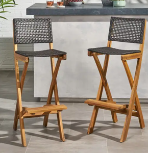 lot 137 image: Polaris Acacia Wood Outdoor Folding Barstools (Set of 2) by Christopher Knight Home (OPEN BOX)