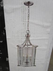 lot 169 image: Verona 3 Light 14 inch Brushed Nickel Foyer Pendant Ceiling Light (OPEN BOX)