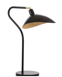 lot 165 image: Giselle 30 in. Black Arc Table Lamp with Gold Leaf Interior Shade (OPEN BOX)