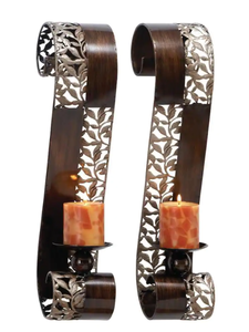 lot 174 image: Brown Metal Wall Sconce with Scroll Designs (2- Pack) (OPEN BOX)