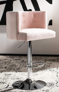 lot 180 image: Safavieh Couture Zayna Glam Light Pink Velvet 26.8-35 Adjustable Bar Stool Barstool (OPEN BOX)