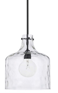 lot 158A image: HomePlace Lighting 325717MB Crawford UrbanIndustrial Clear Water Glass Jar Pendant Light, 1-Light 100 Watt, 15 H x 12 W, Matte Black (OPEN BOX)