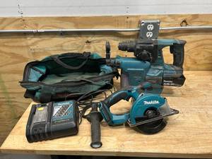 MAKITA 18V Hammer Drill, Hepa Filter and 5-38 Circular Saw with Charger, Battery and Bag