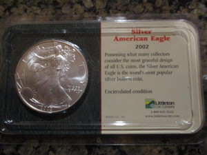 2002 American Silver Eagle - 1oz Silver in Littleton Plastic Holding Case