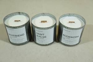 lot 148 image: 3 Anchored Northwest Wood Wick Candles -Boyfriend, Dont Bug Me, Bookworm