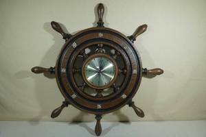lot 245 image: Burwood Resin & Glass Ship Wheel Clock