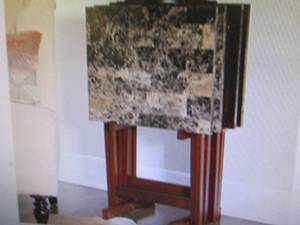 lot 38 image: Linon Marble-Look TV Tray Set open ...