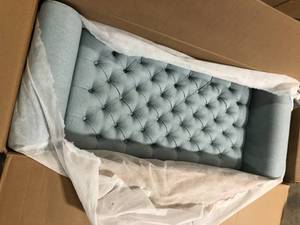 lot 3 image: Noble House Keiko Tufted Light Sky Blue Fabric Armed Storage Bench  Customer Returns See Pictures