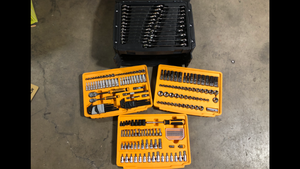 lot 102 image: GEARWRENCH 14 in. and 38 in. Drive 90-Tooth Standard and Deep SAEMetric Mechanics Tool Set in 3-Drawer Storage Box (232-Piece) Customer Returns See Pictures