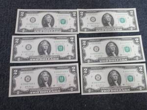 lot 331 image: 6 Sequential Uncirculated US $2 Bil...