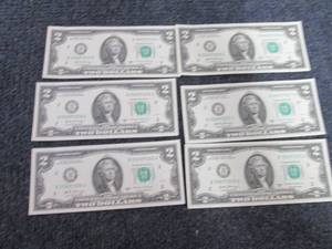 lot 332 image: 6 Sequential Uncirculated US $2 Bil...