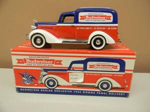 lot 44 image: LIBERTY CLASSICS By SPEC CAST ANHEUSER-BUSCH 125 SCALE DIE-CAST - 1936 DODGE PANEL DELIVERY #74072 - NEW IN BOX - NICE - GREAT PIECE - SEE PICTURES