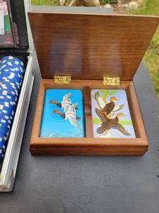 lot 12 image: Texas HoldEm Poker Set, Along With Wood Duck Card Holder