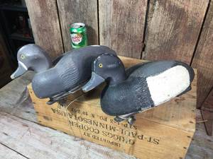lot 77 image: Pair Carved H.W. Wooden Duck Decoys