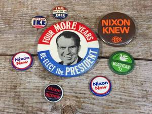 lot 128 image: Vintage Political Buttons - Nixon - IKE - McGovern