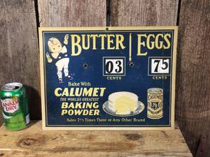 lot 152 image: Vintage Calumet ButterEggs Store Display Price Board