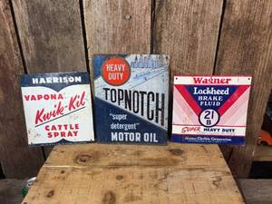 lot 198 image: 3 Vintage Custom Metal Signs