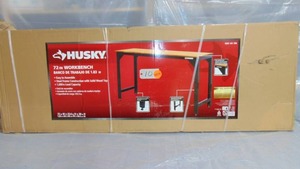 lot 10 image: Husky Ready-To-Assemble 6 ft. Solid Wood Top Workbench in Black Model # G7200S1-US UPC Code # 6930849601301