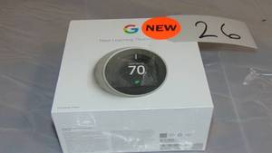 lot 26 image: Google Nest Learning Thermostat - Smart Wi-Fi Thermostat - Stainless Steel Model # T3007ES UPC Code # 854448003877