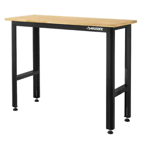 lot 7 image: Husky Ready-To-Assemble 4 ft. Solid Wood Top Workbench in Black Model # 20T002-1B UPC Code # 820909903437