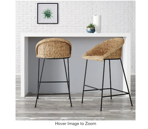lot 12 image: 2 Pack StyleWell Natural Woven Hyacinth Bar Stool with Low Back Model # ST1811035-NBLK UPC Code #  893507380887