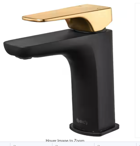 lot 32 image: AKDY Single Hole Single-Handle Bathroom Faucet in Matte Black with Brushed Gold Handle Model # BF002-7 UPC Code # 810070039851