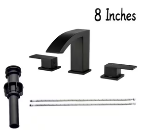 lot 34 image: UKISHIRO Dowell 8 in. Waterfall Widespread 2-Handle Bathroom Faucet With Pop-up Drain Assembly in Spot Resist Matte Black Model # SMD0JN022063007 UPC Code # 757596155491