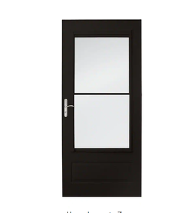 lot 44 image: Andersen 32 in. x 80 in. 400 Series Black UniversalReversible Self-Storing Aluminum Mid-view Storm Door with Nickel Hardware Model # E4SSN-32BL UPC Code # 034778206159