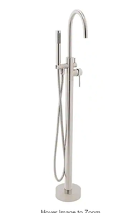lot 59 image: AKDY 1-Handle Freestanding Floor Mount Tub Faucet Bathtub Filler with Hand Shower in Brush Nickel Model # TF0047 UPC Code # 810070033477