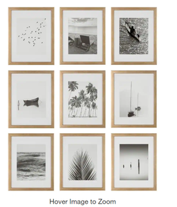 lot 63 image: 8 in. x 10 in. Gold Hanging Picture Frame Set of 9 Model # 20FP1822 UPC Code #  038555592930 Crack in 1