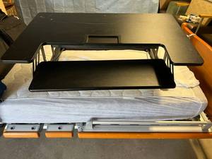 MSRP $300 Height-Adjustable Standing Desk Riser With Removable Keyboard Tray - Tray needs to be screwed back in on one side &amp scratches on top - Works Great