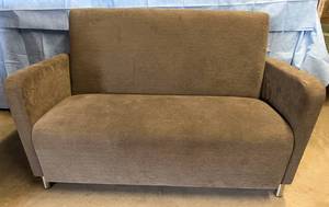 MSRP $3000 High Quality Lesro Reception Seating Furniture Ravena Loveseat Sofa - Matka Shitake Color With Brushed Steel Legs - Excellent Condition #2