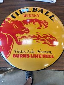 lot 82 image: New Fireball Whisky Oval Sign 16 Inch